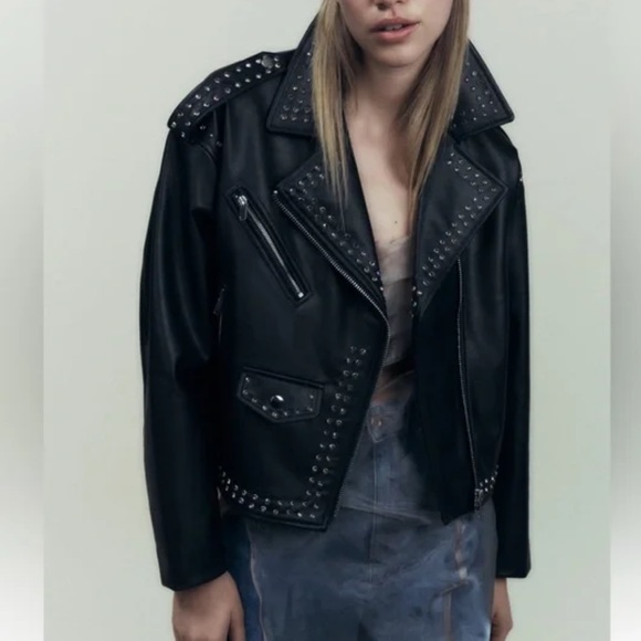 🖤 Zara Faux Leather Studded Jacket - Picture 2 of 13